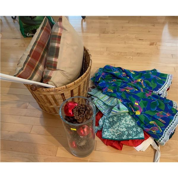 Decorative Homeware; pillows, glass vase, aprons, placemats, decorative acorns, and more!