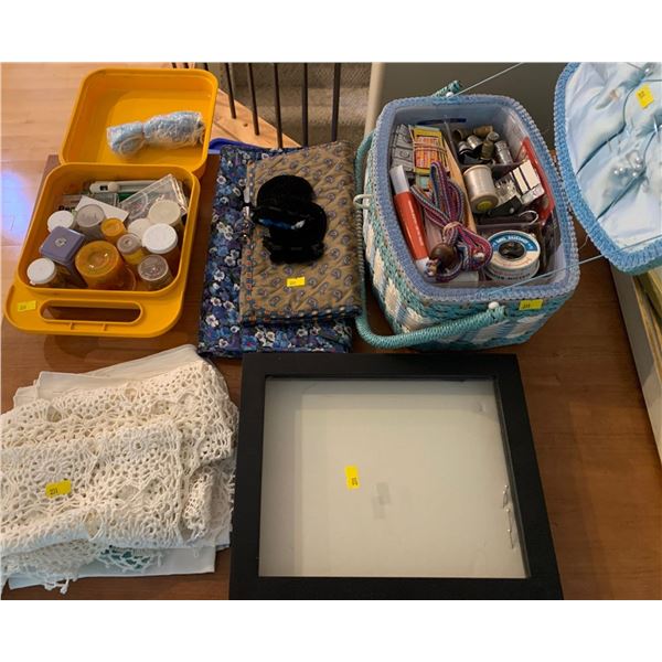 Set of various sewing supplies plus embroidery