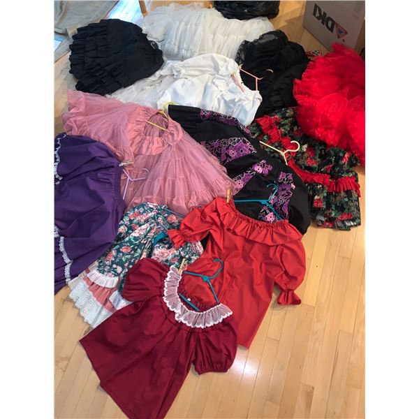 Set of German folk dancing clothes--women's approx size s/m; white, black, red, purple, and pink set