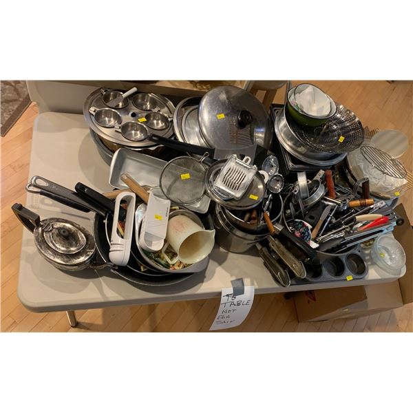 Large set of cookware; pans, tools., etc. Does NOT include the table.