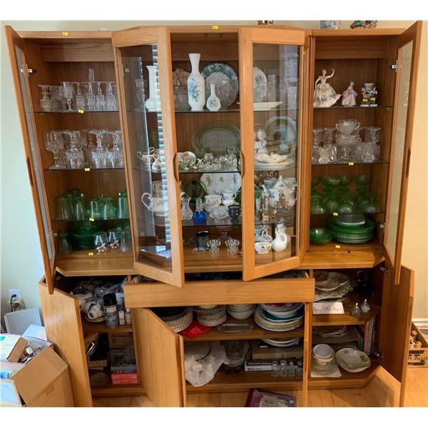 Large wooden dining cabinet; 62W, 18D, 70T; NOT INCLUDING CONTENTS