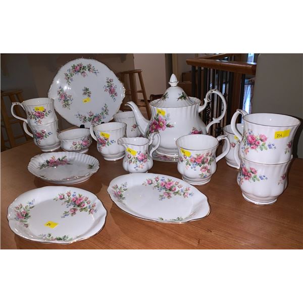 Royal Albert China set with teapot, cups, plates, and more!