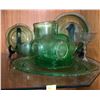 Image 1 : Set of green glassware; plates, cups, pitcher, etc