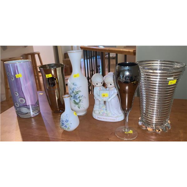 Set of various vases, anniversary vases, including a Frederick Frances original vase.
