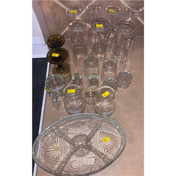 Set of various glasses and a large tray