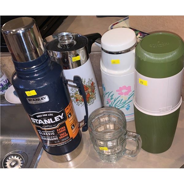 Various thermoses including a Stanley
