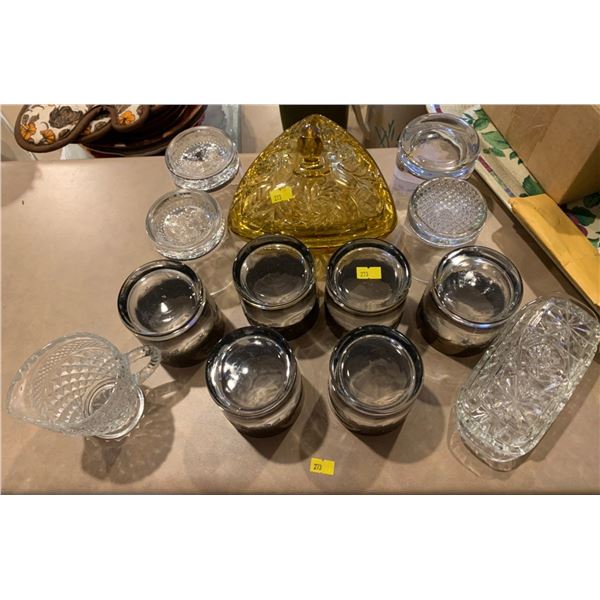 Various kitchen glasses and a glass treat holder