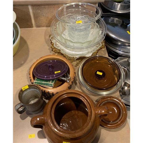 Set of various kitchen bowls; glass, wood, ceramics, and more!