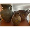 Image 1 : Decoration urn like pieces; large urn (14W, 18T), smaller urn (7W, 13T), wooden basket (19W, 11T)
