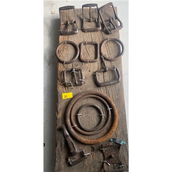 Set of antique tools attached to a wooden board