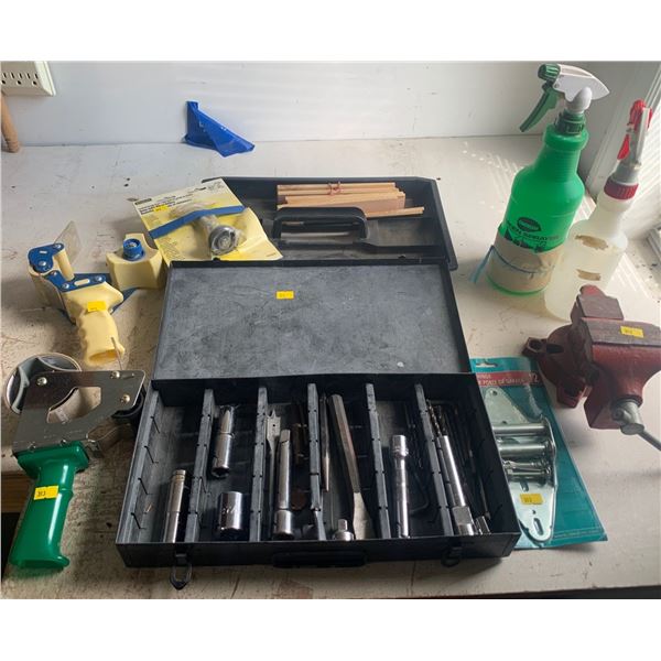 Set of various tools (tape gun, metal tools, metal box and more!