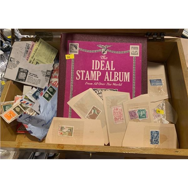 Set of various stamps plus wooden box