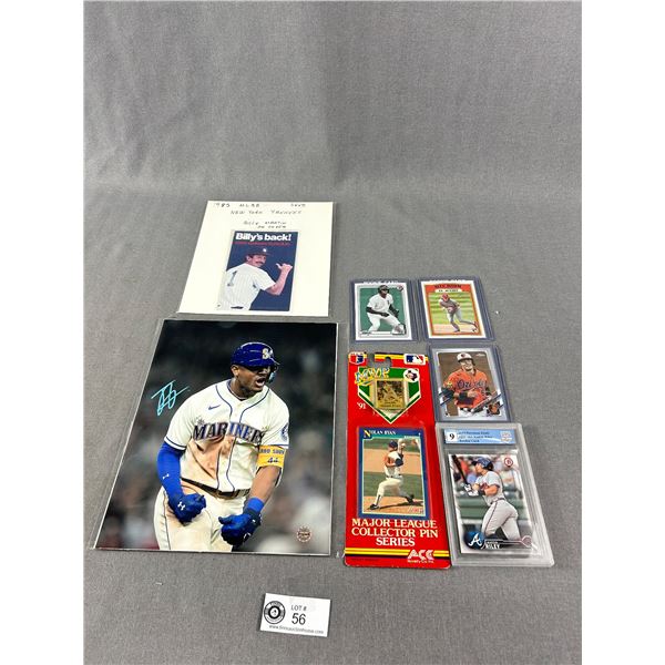 Major League Baseball Lot Including Cards, 1983 Yankees Schedule & Signed Julio Rodrigues 8" x 10" P