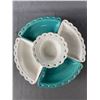 Image 2 : Mid Century Modern California Lazy Susan 5 Pc. Turquoise and White Serving Tray