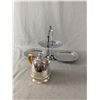 Image 1 : Vintage Mid Century Silverplate Teapot w/ Wicker Handle and Chrome Opening Tidbit Tray