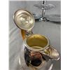 Image 3 : Vintage Mid Century Silverplate Teapot w/ Wicker Handle and Chrome Opening Tidbit Tray