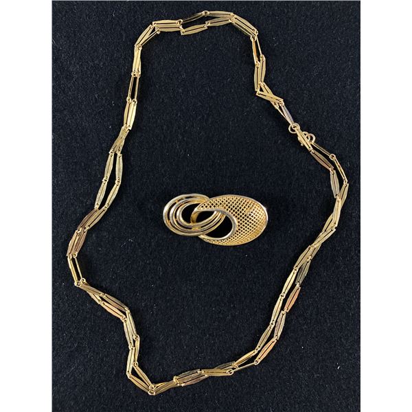 Pretty Vintage Gold tone Brooch and Long Necklace