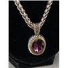 Image 2 : Pretty Heavier Link Silver tone Chain w/ Pendant Purple Stone