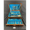 Image 1 : Vintage Marked ARG 800 Flatware In Velvet Linded Box w/ Hinged Lid & Drawer. Approx. 16" x 11" x 6.5