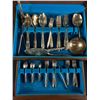 Image 2 : Vintage Marked ARG 800 Flatware In Velvet Linded Box w/ Hinged Lid & Drawer. Approx. 16" x 11" x 6.5