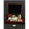Image 1 : Vintage Velvet Lined Wood Flatware Box w/ Assorted Jewelry. Approx. 17" x 12.5" x 4"