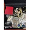 Image 3 : Vintage Velvet Lined Wood Flatware Box w/ Assorted Jewelry. Approx. 17" x 12.5" x 4"