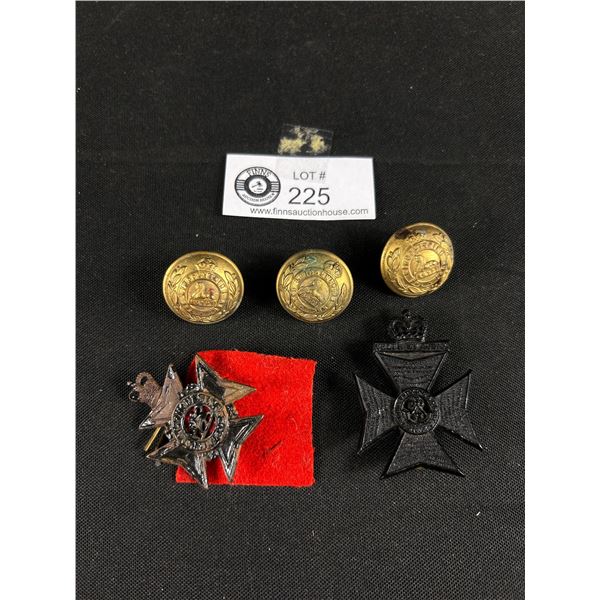 Royal Rhodesia Cap Badge, UK British The Kings Royal Rifles Corps Cap Badge & 3 Lincolnshire Reg. Bu