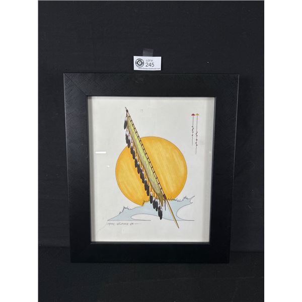 Framed & Signed Mark Wolfleg Jr. Ink Drawing Print. Approx. 13  x 15 