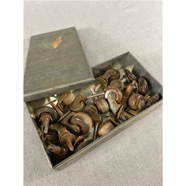 Tin Box Full of Antique Furniture Castors