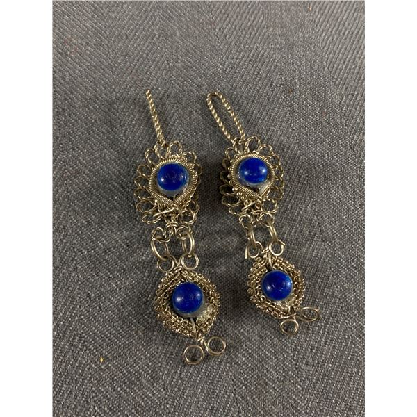 2 Unusual Vintage Silver Filigree + Enamel Pendants