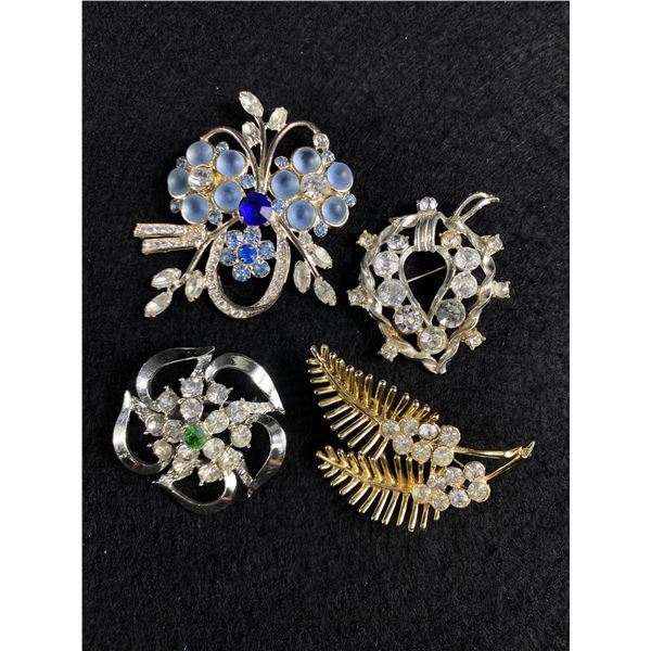 Lot of 4 Rhinestone Brooches