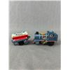 Image 2 : Vintage 3.5" Tin Train Engine w/ 3.5" Mobiloil Tin Train Car Made In Japan By Daiya & 8" Pressed Met