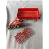 Image 2 : Vintage 7" Lincoln Massey Harris 44 Metal Tractor w/Metal Accessories Including 7" L Trailer