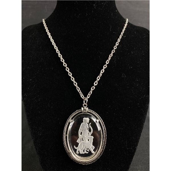 Reversed Carved Cameo Glass Pendant with Chain