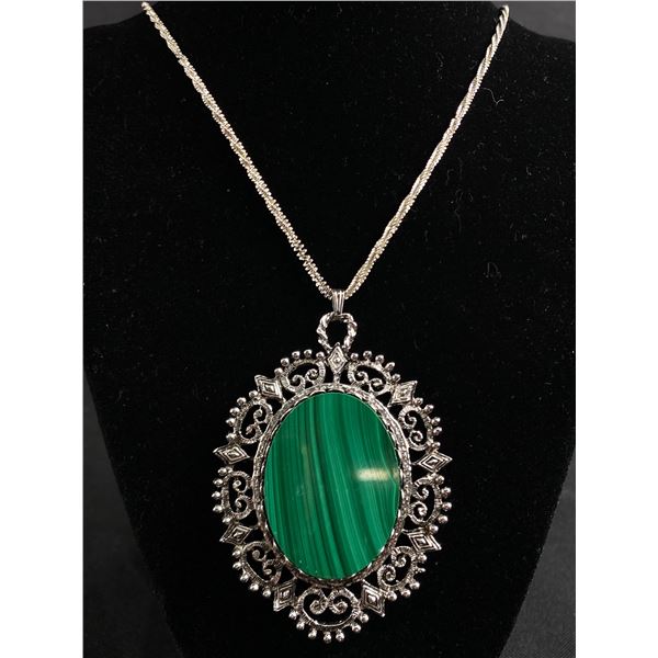 Large Genuine Malachite Pendant with Chain
