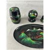 Image 2 : Vintage Asian 6Pc Home Décor Set. Tray Is 11" L
