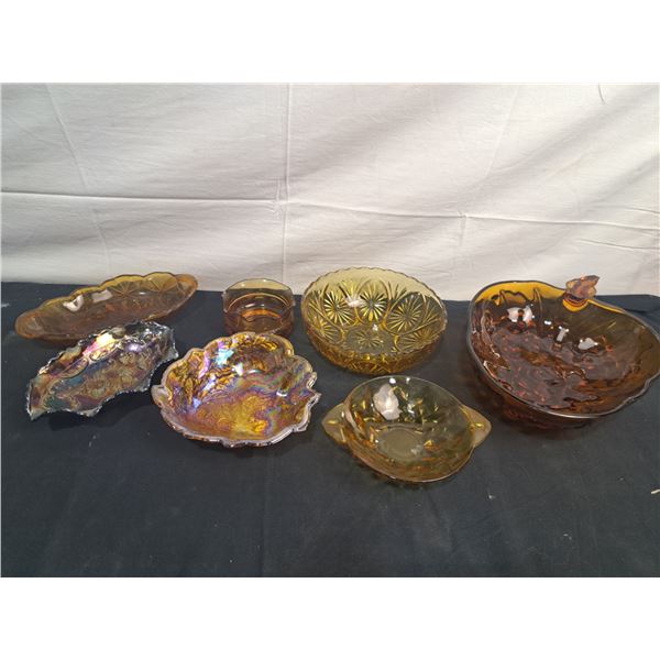 Assortment of Amber & Coloured Glass Serving Bowls