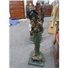 Image 1 : Bronze 30" Statuary of Woman w/Leaf Hat Marble Base
