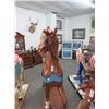 Image 1 : Brown Carousel Horse w/Blue Saddle and Rolling Base