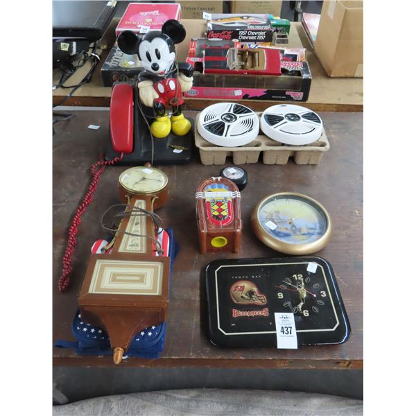 Mickey Mouse Phone, Seth Thomas Clock, Car Speakers, Oven Mitts, Bucs, Other Clocks