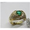 Image 2 : 14K YG Diamond/Emerald Ring w/76 Round Brilliant Cut Diamonds, Prong Set, 5.9g
