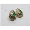 Image 2 : 10K YG Pear Shaped Emerald & Diamond Earrings w/94 Round Brilliant & 42 Baguette Cut
