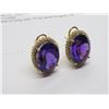 Image 2 : 14K YG Oval Amethyst Diamond Earrings w/68 Round Brilliant Cut Diamonds, Prong Set,