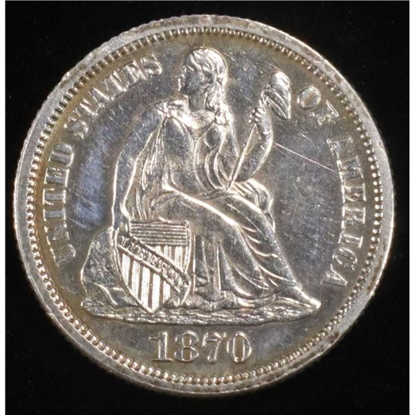 1870 SEATED LIBERTY DIME CH BU