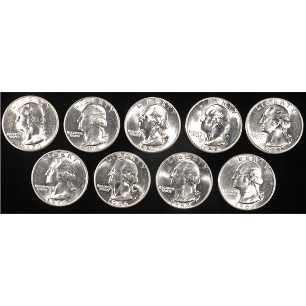 (9) MIXED WASHINGTON QUARTERS 1954-64 GEM BU