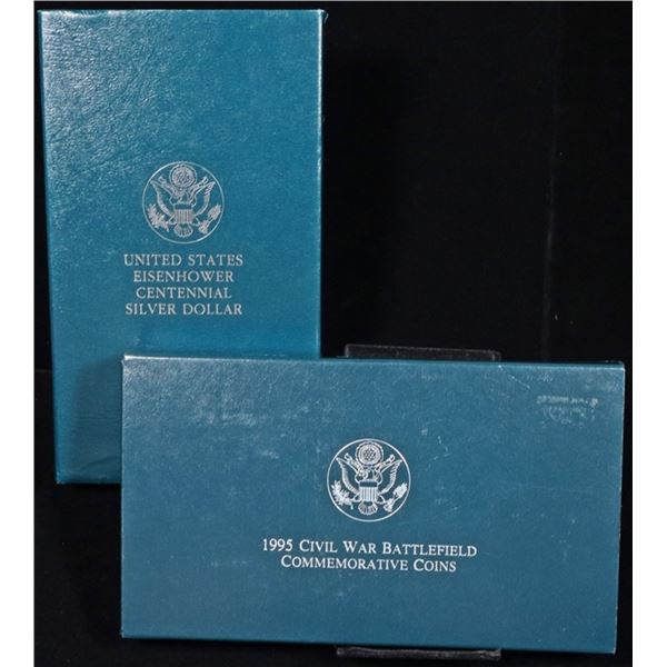 1990 & 1995 PROOF SILVER $1 COMMEM SETS OGP