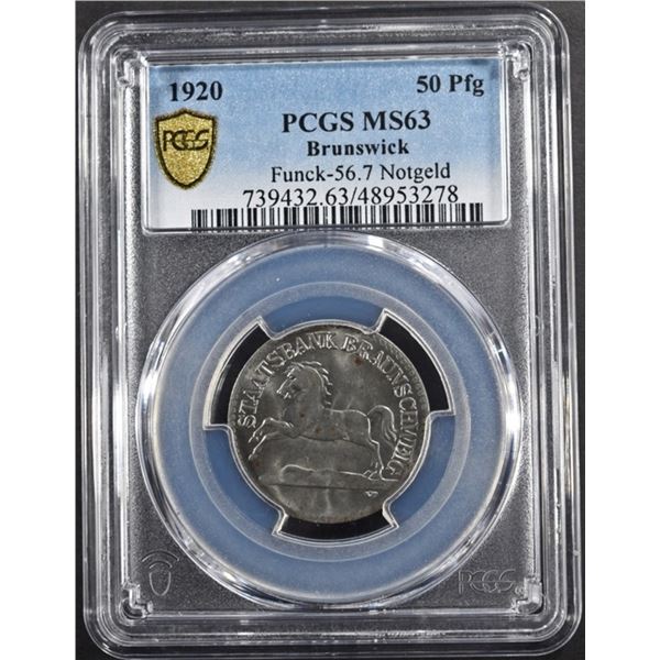 1920 BRUNSWICK 50 PFG PCGS MS63 FUNCK-56.7