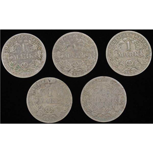 1874-G, 75-A, (2) 75-C, 76-A SILVER GERMAN 1 MARK