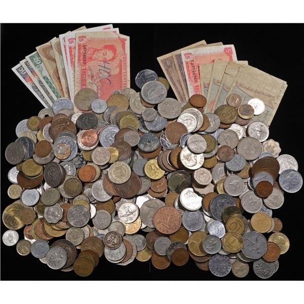 5 LBS FOREIGN COINS & (16) FOREIGN NOTES