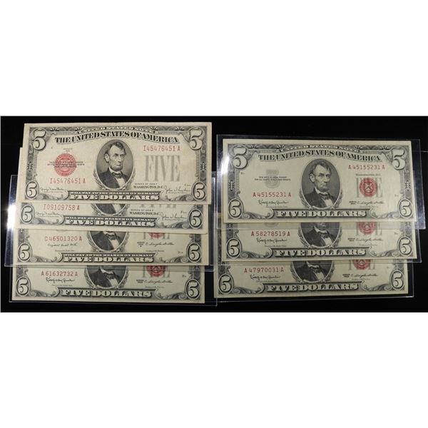 (2) 1928, (1) 1953, (4) 1963 $5 RED SEAL NOTES